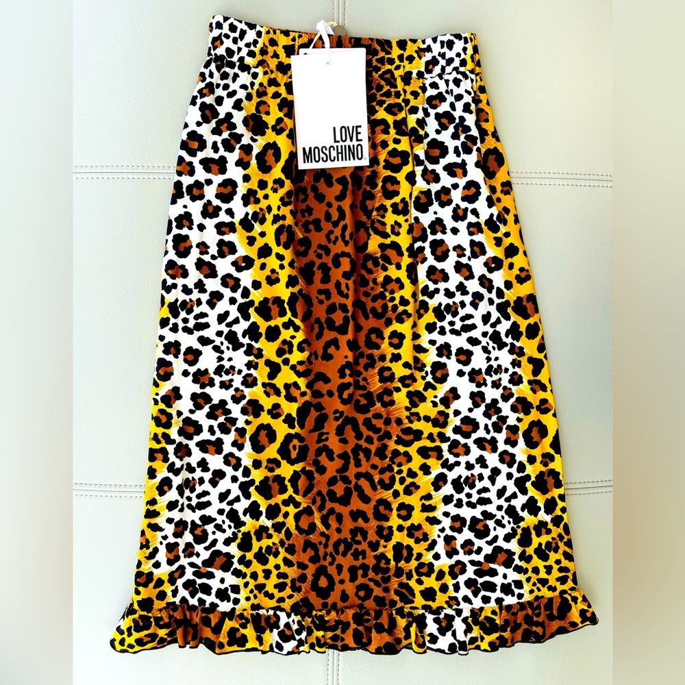 NWT ❤️ Love Moschino vintage ruffle animal print midi skirt w/pockets US Size 4